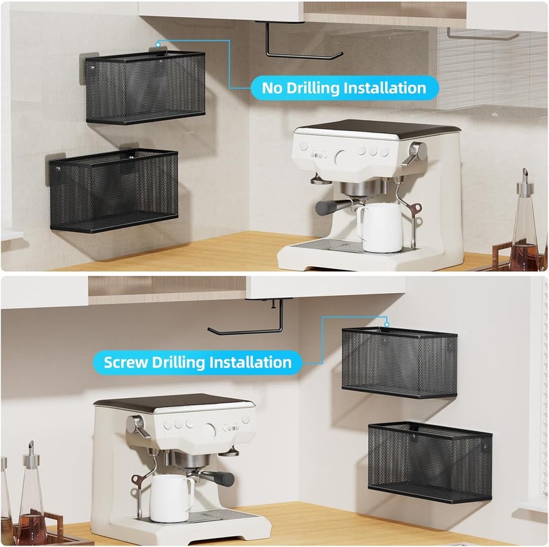 VITVITI 5 Pack Cabinet Door Organizer, Kitchen Over the Door Towel Holder and Tumbler Lid Organizer, Metal Adhesive Bathroom Inside Cabinet Doors Basket, Black - Image 5